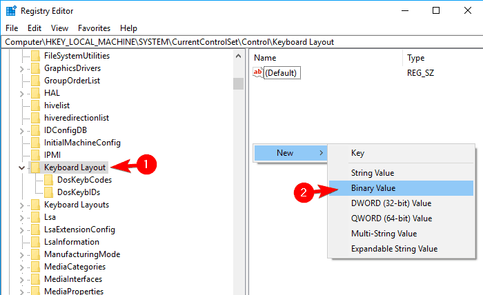 nuevo registro de valores binarios deshabilitar la clave de Windows