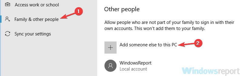 agregue a otra persona a esta PC Windows 10 algunas de sus cuentas requieren atención