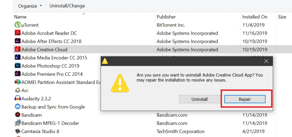 Adobe Creative Cloud no se pudo inicializar