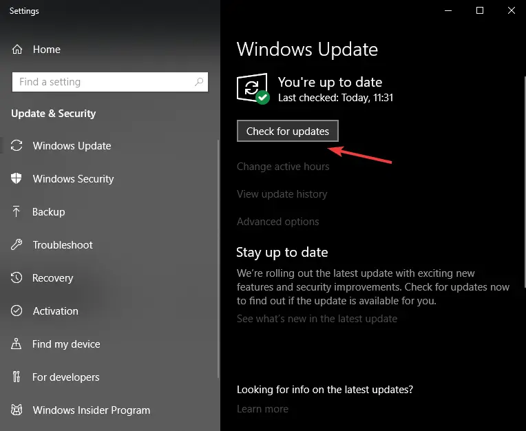busque actualizaciones de Windows - Silhouette no se actualizará