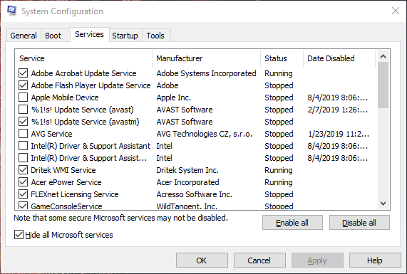 Pestaña de servicios daqexp.dll falta Windows 10