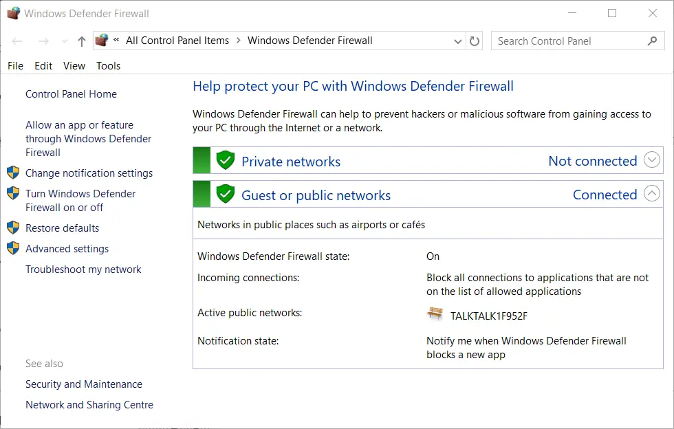 Windows Defender Firewall ventana res ieframe.dll errores