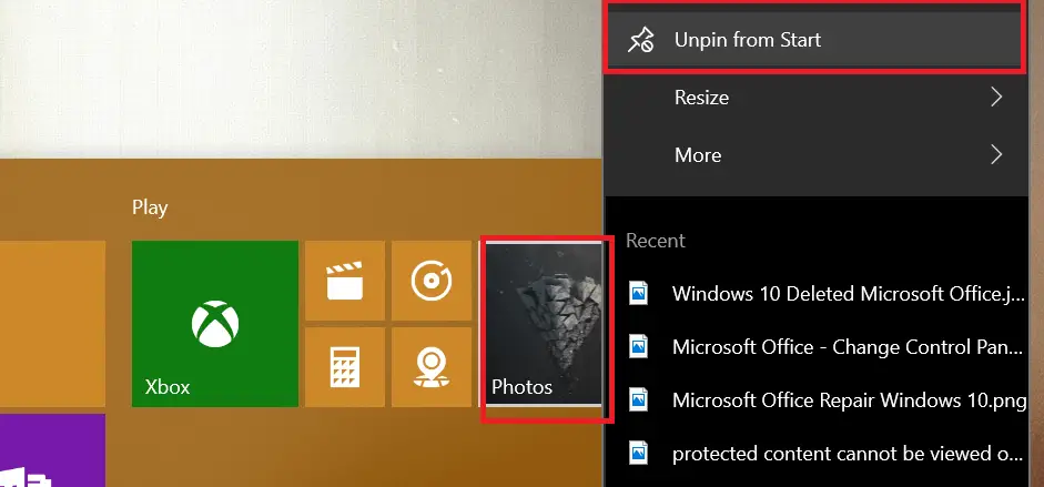 desanclar mosaico de fotos Mosaico de fotos de Windows 10 que muestra fotos eliminadas