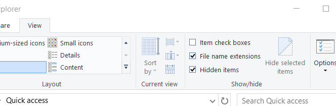 La opción de elementos ocultos Windows 10 iconos en blanco