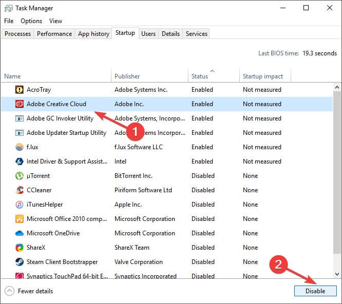 Botón de desactivación del administrador de tareas: el escáner de Adobe no admite ajustes preestablecidos