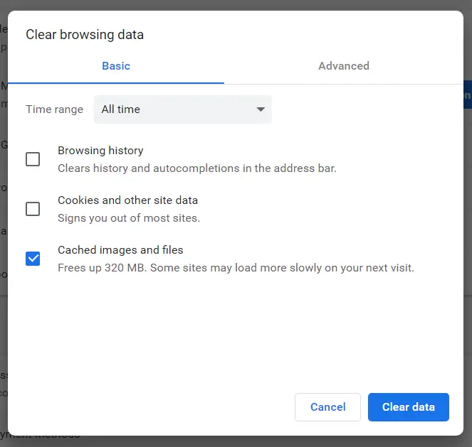 Borrar herramienta de datos de navegación Los videos de Facebook no se reproducen en Chrome