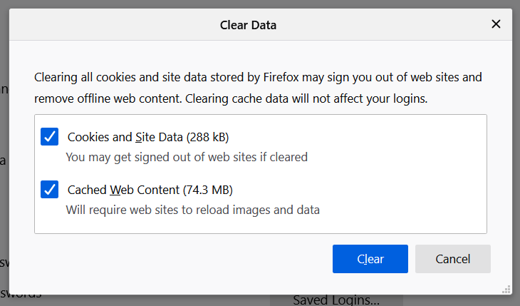 Los videos de Facebook de la utilidad Clear Data de Firefox no se reproducen en Chrome