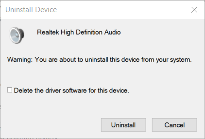 Falta desinstalar la ventana del dispositivo realtek hd audio manager