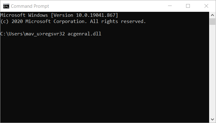 regsver32 comando acgenral.dll