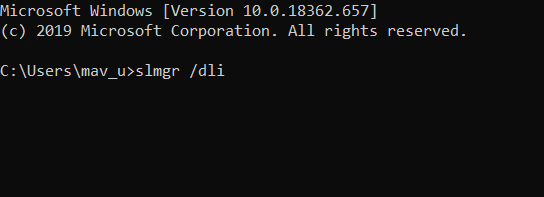 El comando slmgr /dli corrige el error de activación de Windows 10 0x80041023