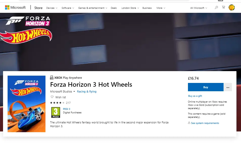 Forza Horizon 3 Hot Wheels microsoft store error 0x80073d12