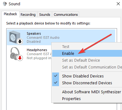 habilitar dispositivo de audio windows 10