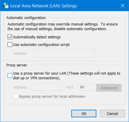 La opción Usar un servidor proxy Windows 10 Ethernet sigue desconectándose