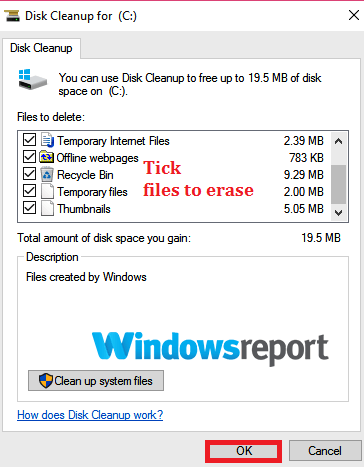 archivos de limpieza de disco Windows no puede descargar controladores