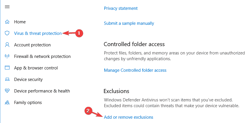 Las exclusiones de Windows Defender no funcionan