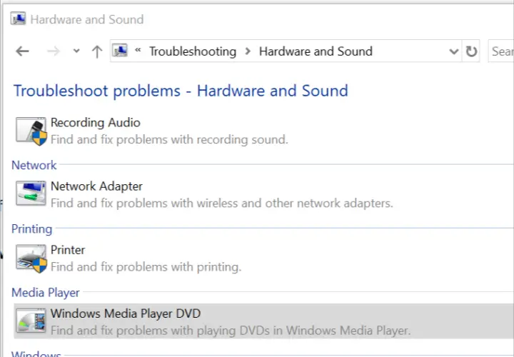 Ventana de solución de problemas Problemas de CD en blanco del Reproductor de Windows Media