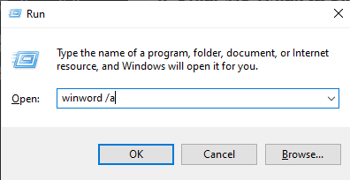 winword un comando en la ventana de ejecución - Windows necesita más espacio en disco para imprimir
