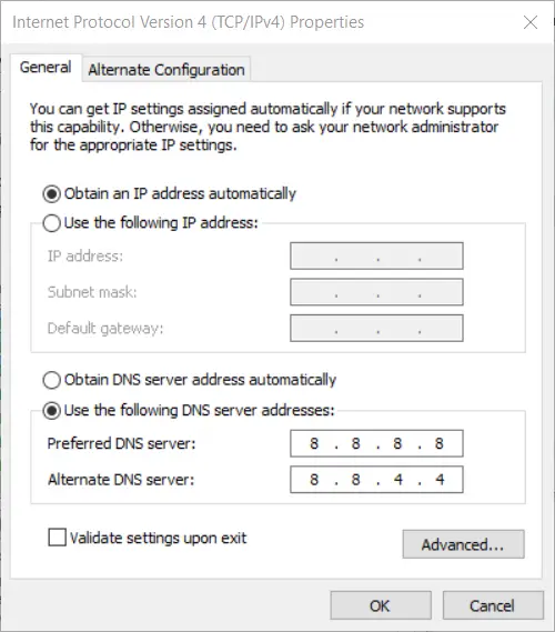 Configuración del servidor DNS picos de ethernet en el administrador de tareas