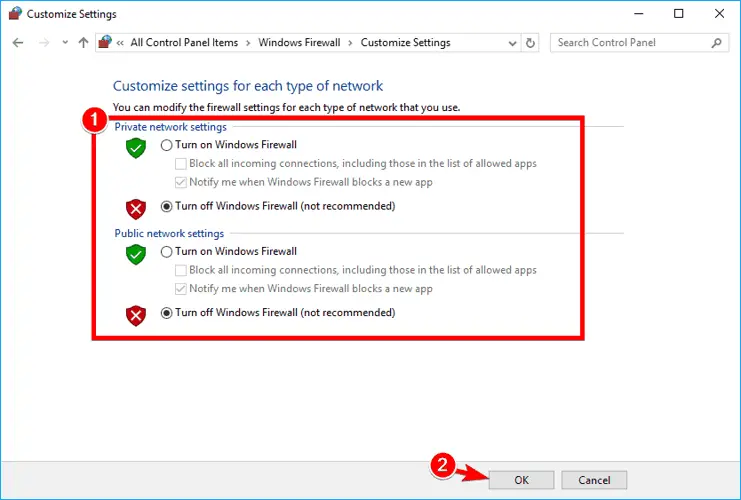 Desactivar la calculadora de firewall de Windows no funciona Windows 10