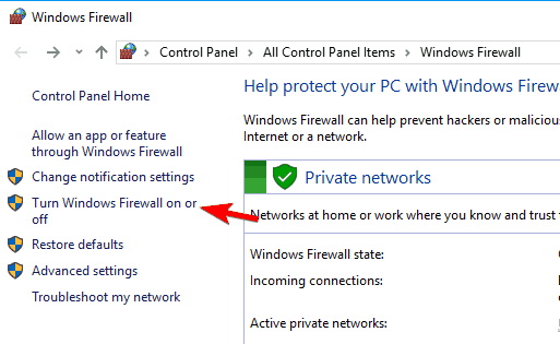 apague el firewall de Windows La calculadora no se abre en Windows 10