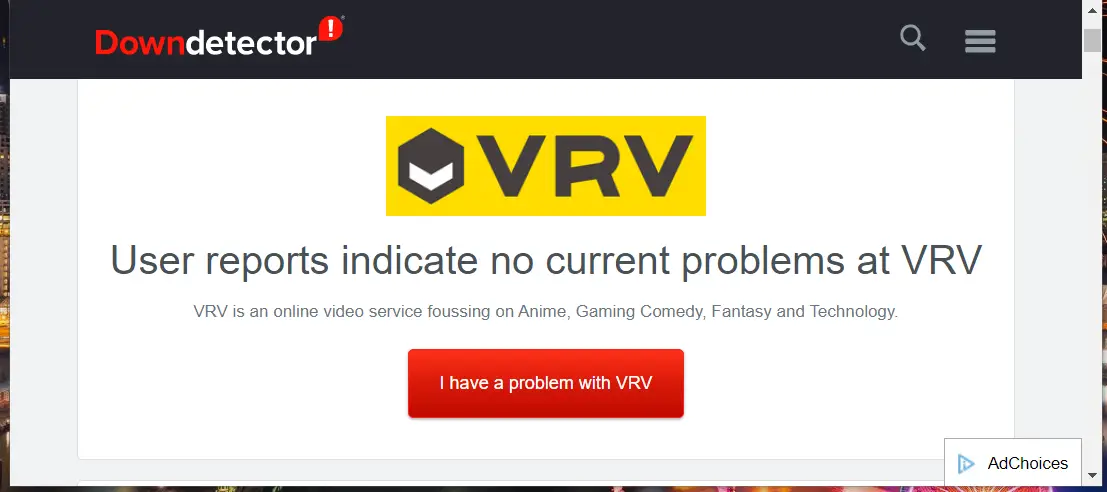 La página de VRV Downdetector vrv no funciona en Chrome