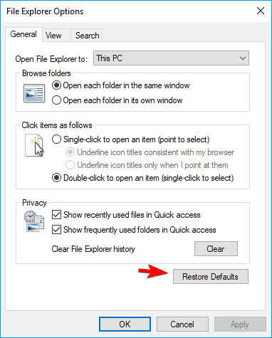 restaurar las miniaturas png predeterminadas que no muestran Windows 10