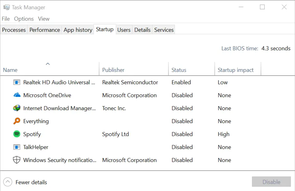 Deshabilitar aplicaciones de inicio Windows 10 El usuario especificado no tiene un perfil válido