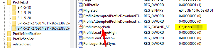 registro de valor de profileimagepath No puedo iniciar sesión con la cuenta de Microsoft Windows 10