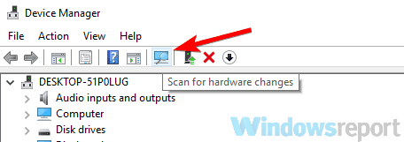 icono de cambios de hardware colores invertidos en Windows 10