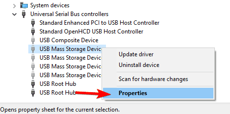 propiedades del administrador de dispositivos Unidad flash USB 3.0 no reconocida en el puerto USB 3.0