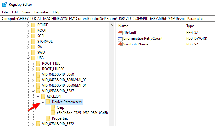 editor de registro de parámetros del dispositivo El disco duro externo no aparece en Administración de discos