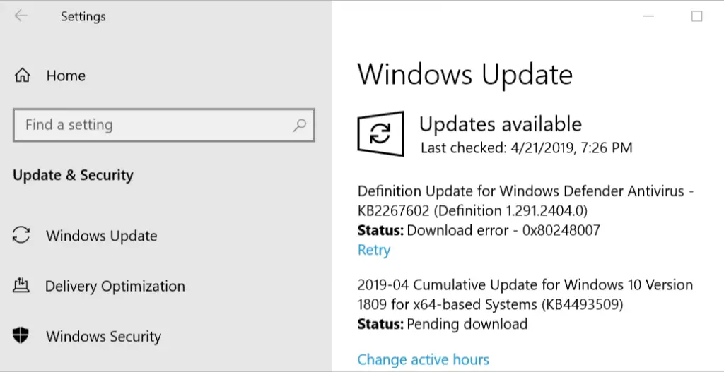 Actualizaciones pendientes de Windows 10