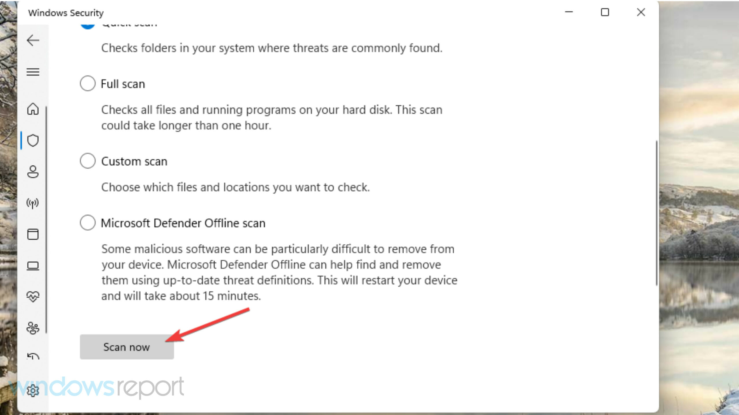Botón Escanear ahora Informe de errores de Windows ID de evento 1001