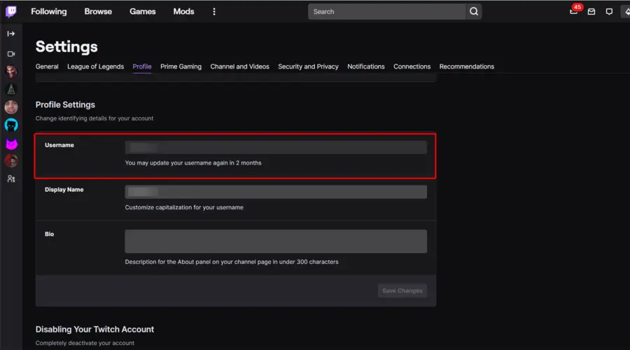 Twitch no permitirá el cambio de nombre de usuario [Easy fix]