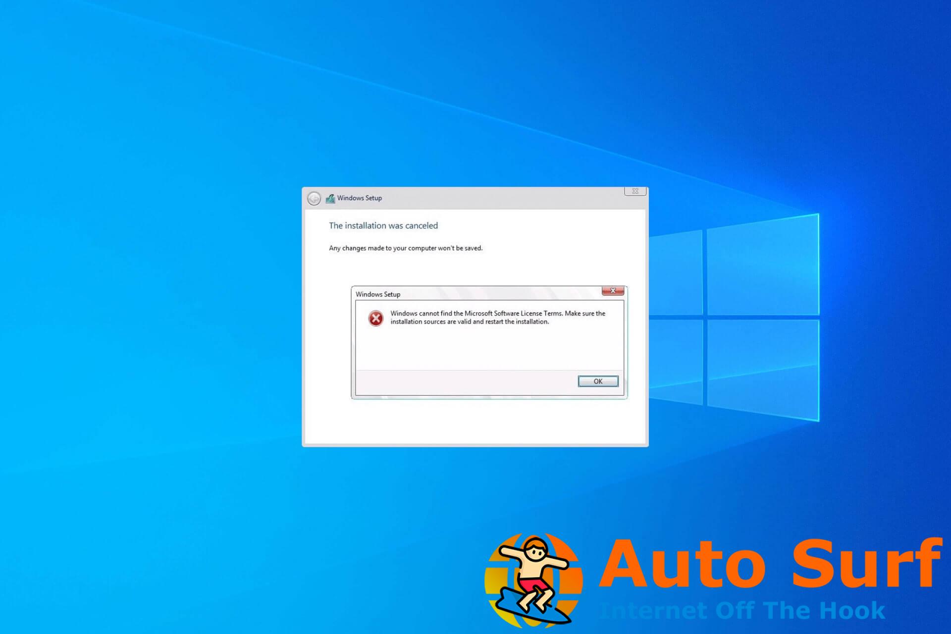 cómo arreglar Windows no puede encontrar los términos del software de licencia de Microsoft