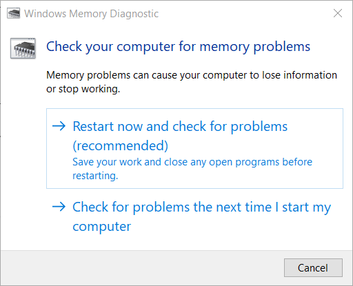 Error de hipervisor de diagnóstico de memoria de Windows