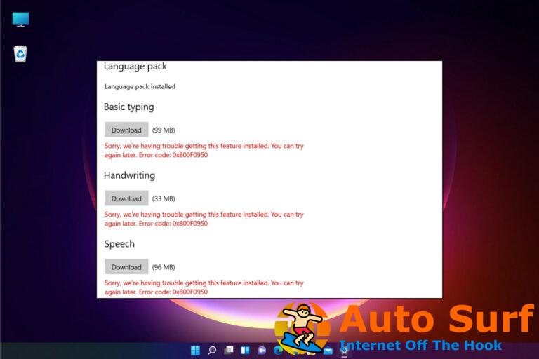 Solucione el código de error 0x800f0950 paquete de idioma en Windows 11