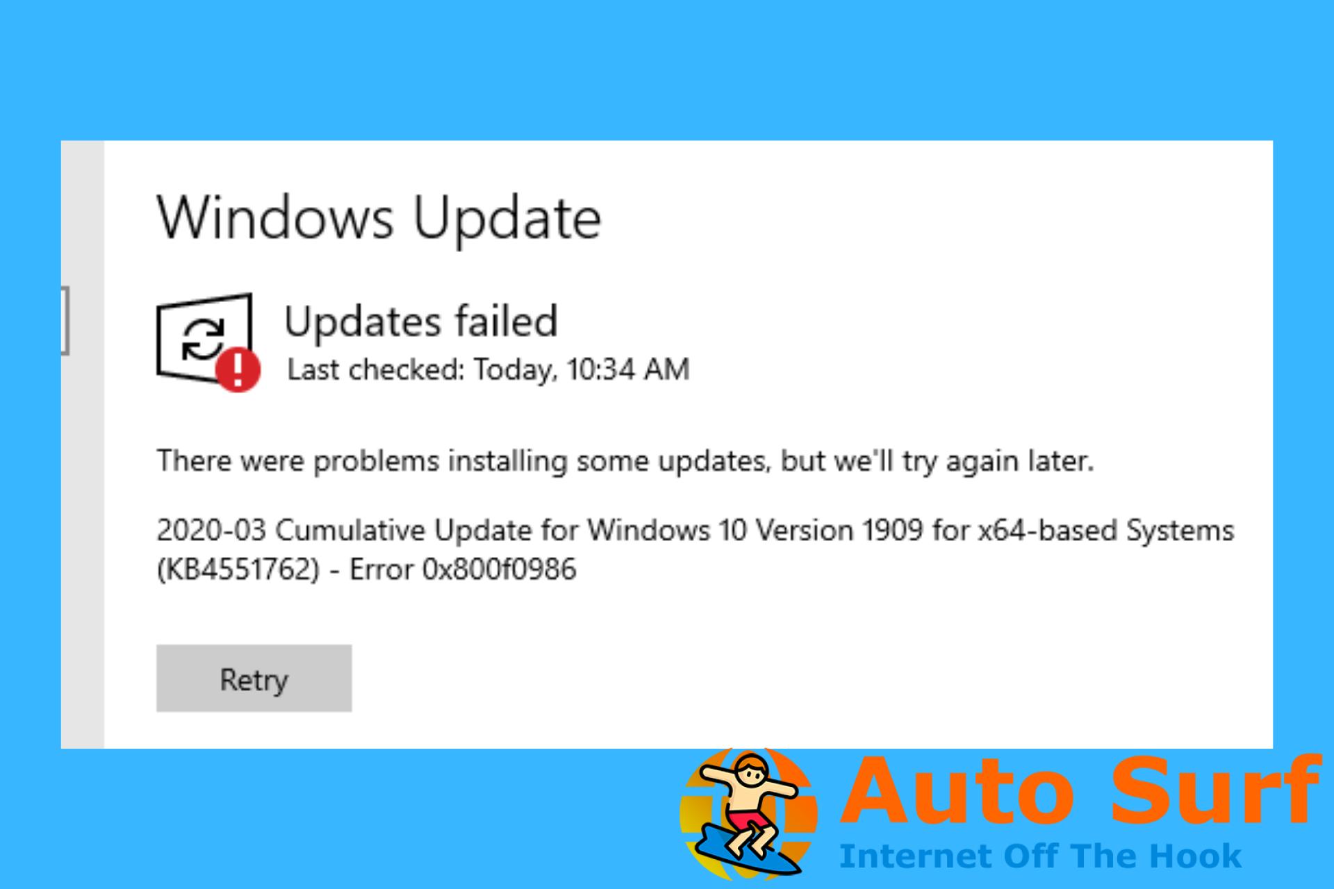 0x800f0986 error de actualización de Windows