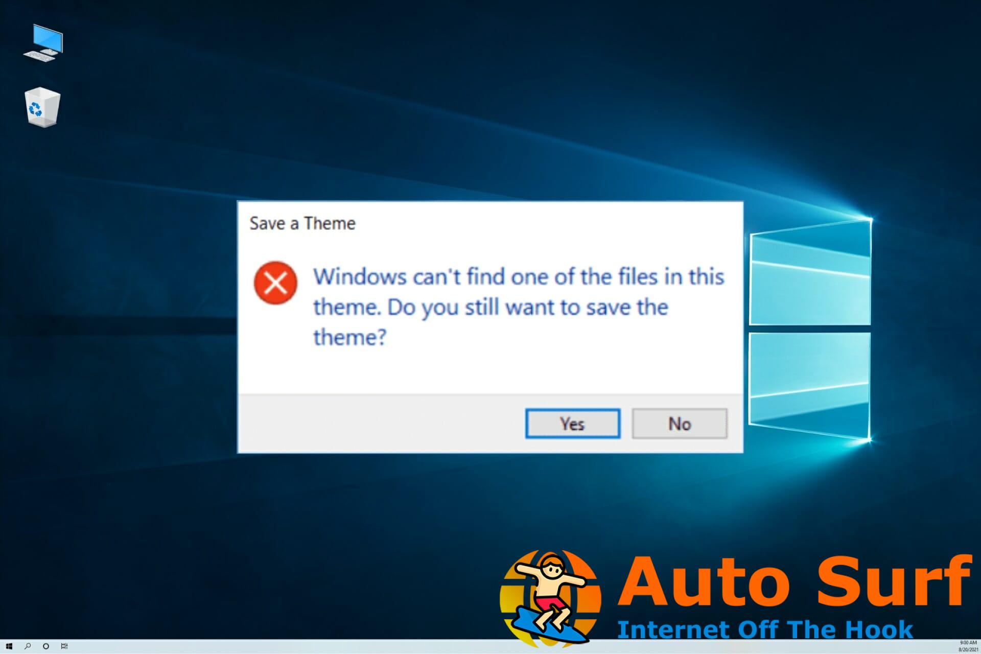 Qué hacer si Windows no puede encontrar uno de los archivos de tema