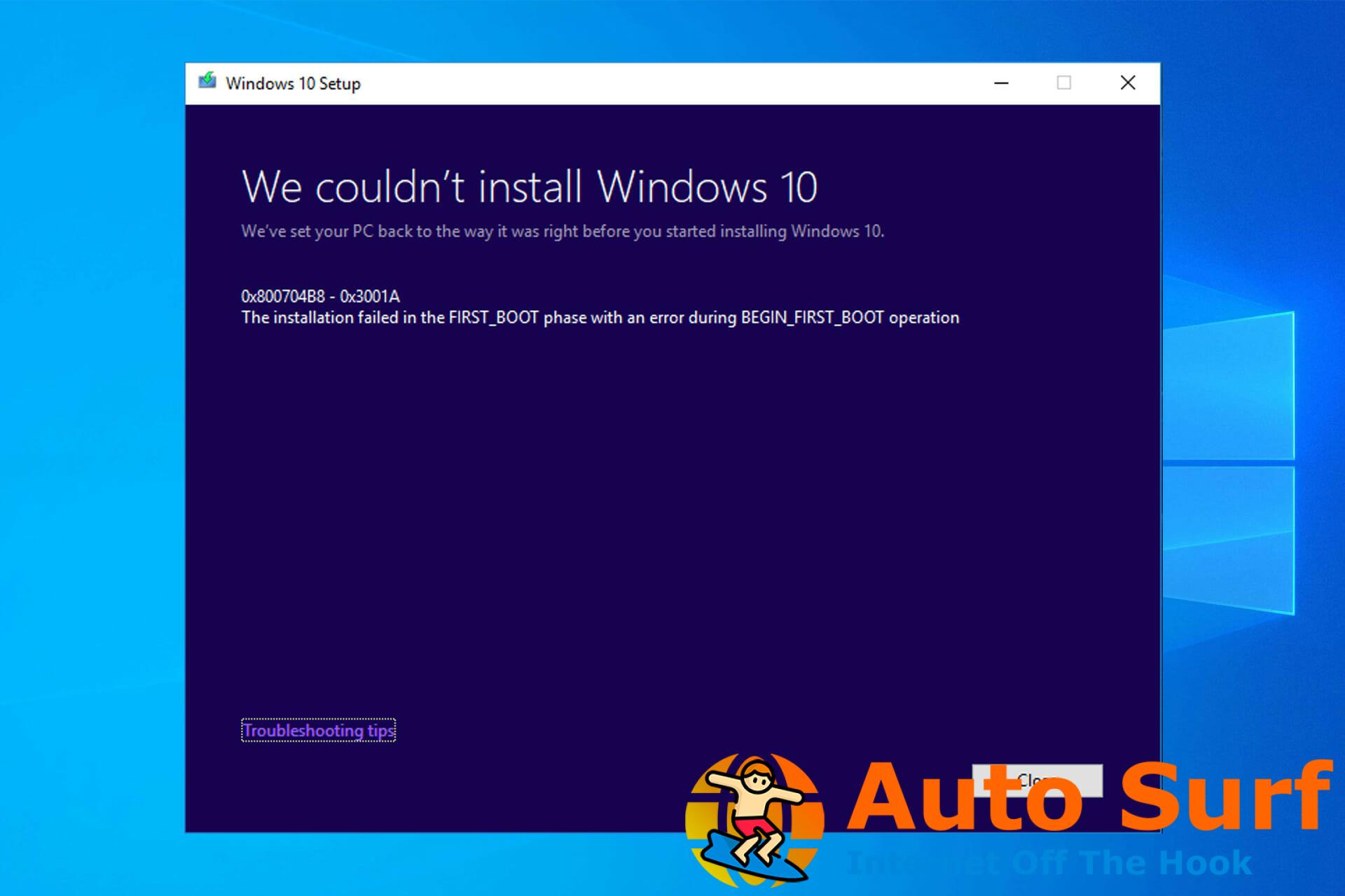 No puedo instalar Windows 10
