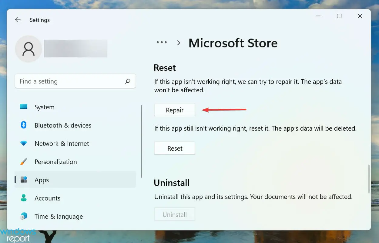 Reparación para corregir el error de la tienda de Microsoft 0x87e10bcf