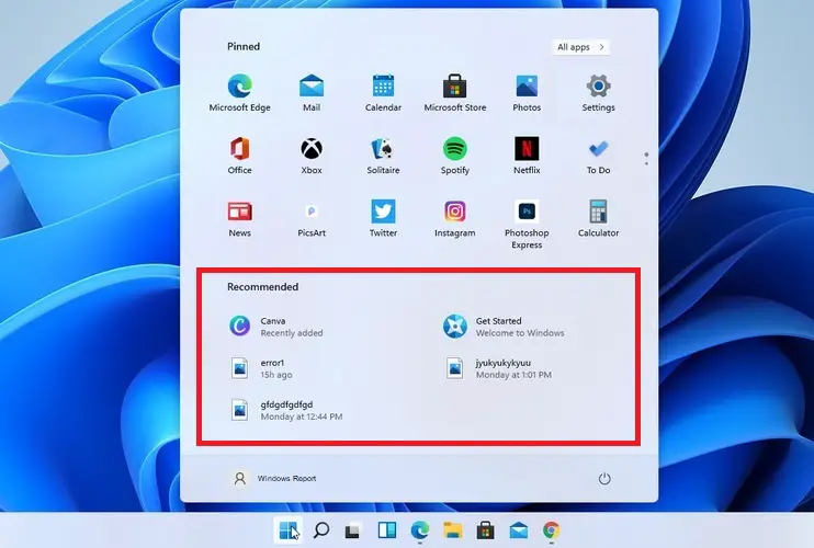 Cómo eliminar la sección de archivos recomendados en Windows 11