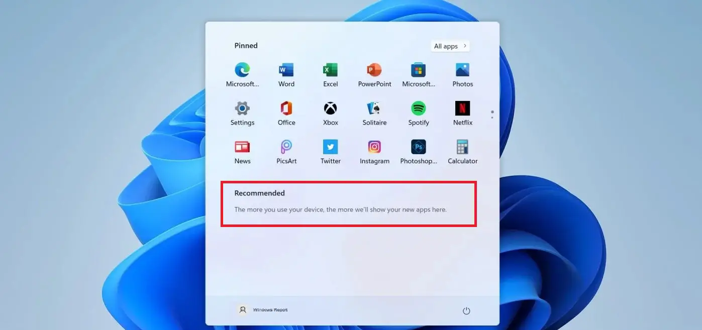 Cómo eliminar la sección de archivos recomendados en Windows 11