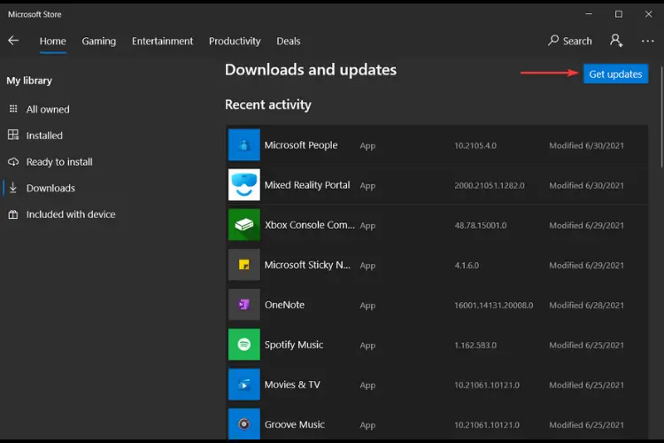 Microsoft-Store-Obtener actualizaciones