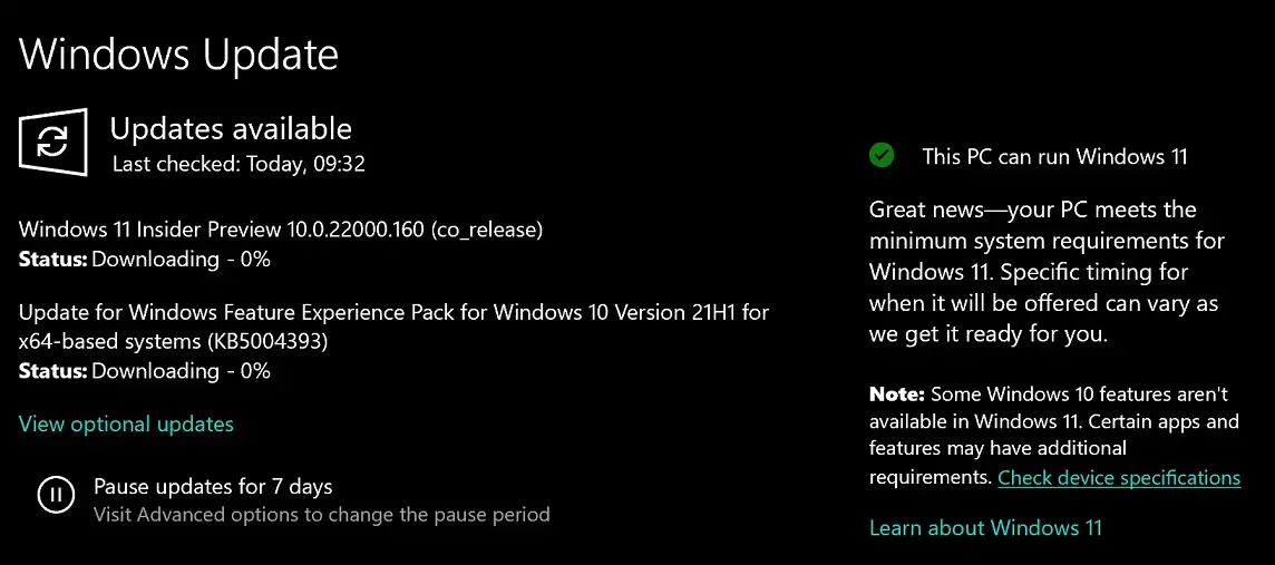 Mensaje de compatibilidad de Windows 11