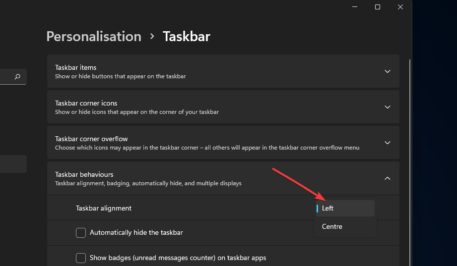 Las opciones de alineación de la barra de tareas cambian el tamaño de la barra de tareas de Windows 11
