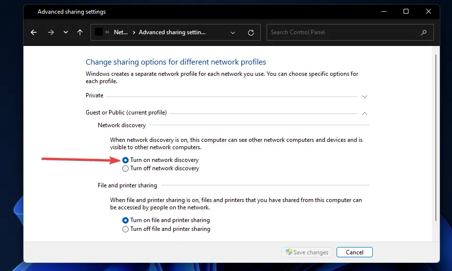 La opción Activar descubrimiento de red asigna la unidad de red de Windows 11