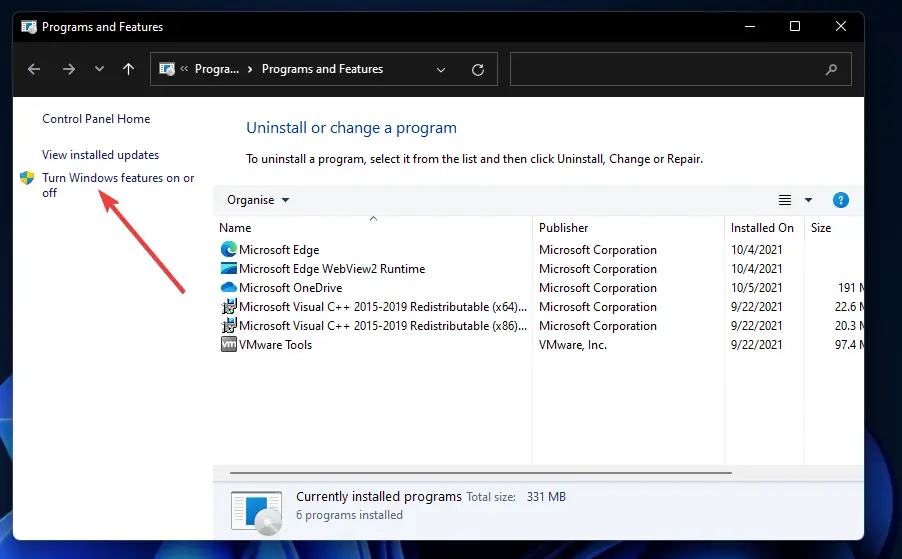Activar o desactivar las funciones de Windows opción mapear unidad de red windows 11