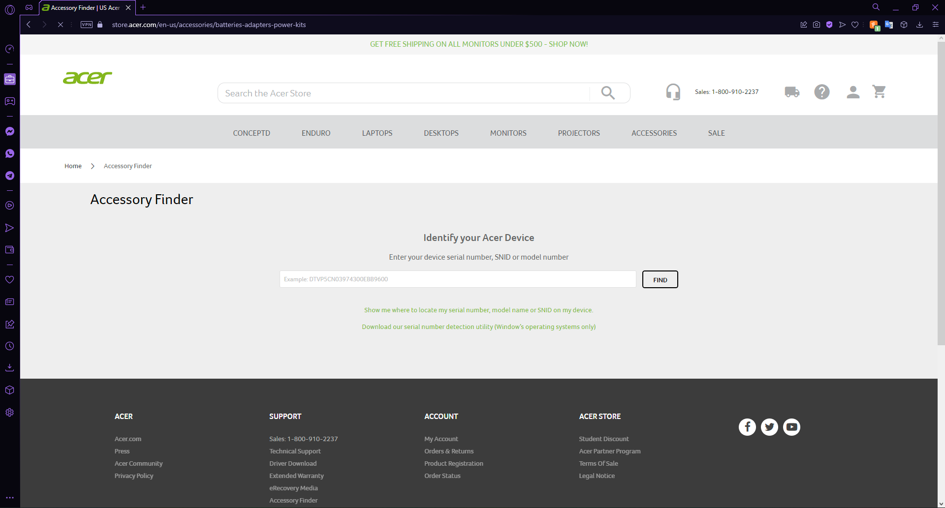 Sitio web de Acer.