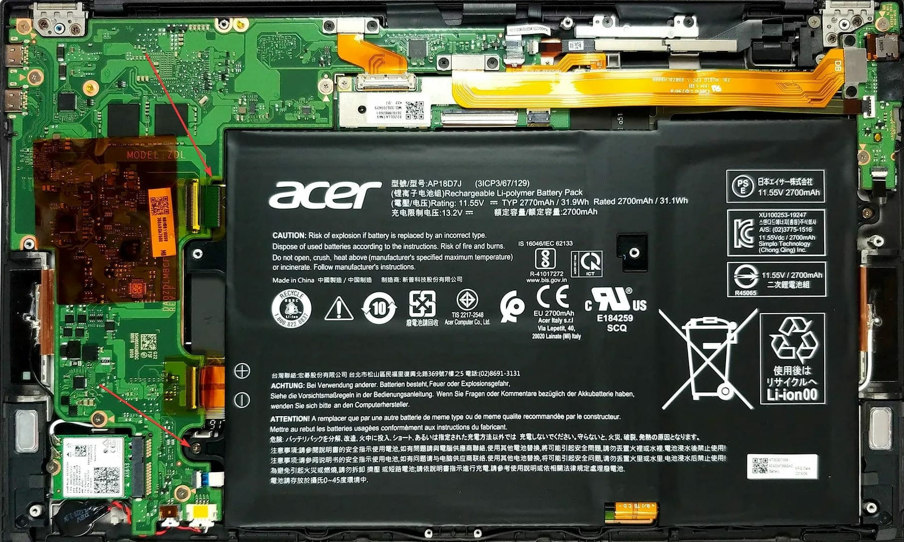 Acer Swift 7 internos.